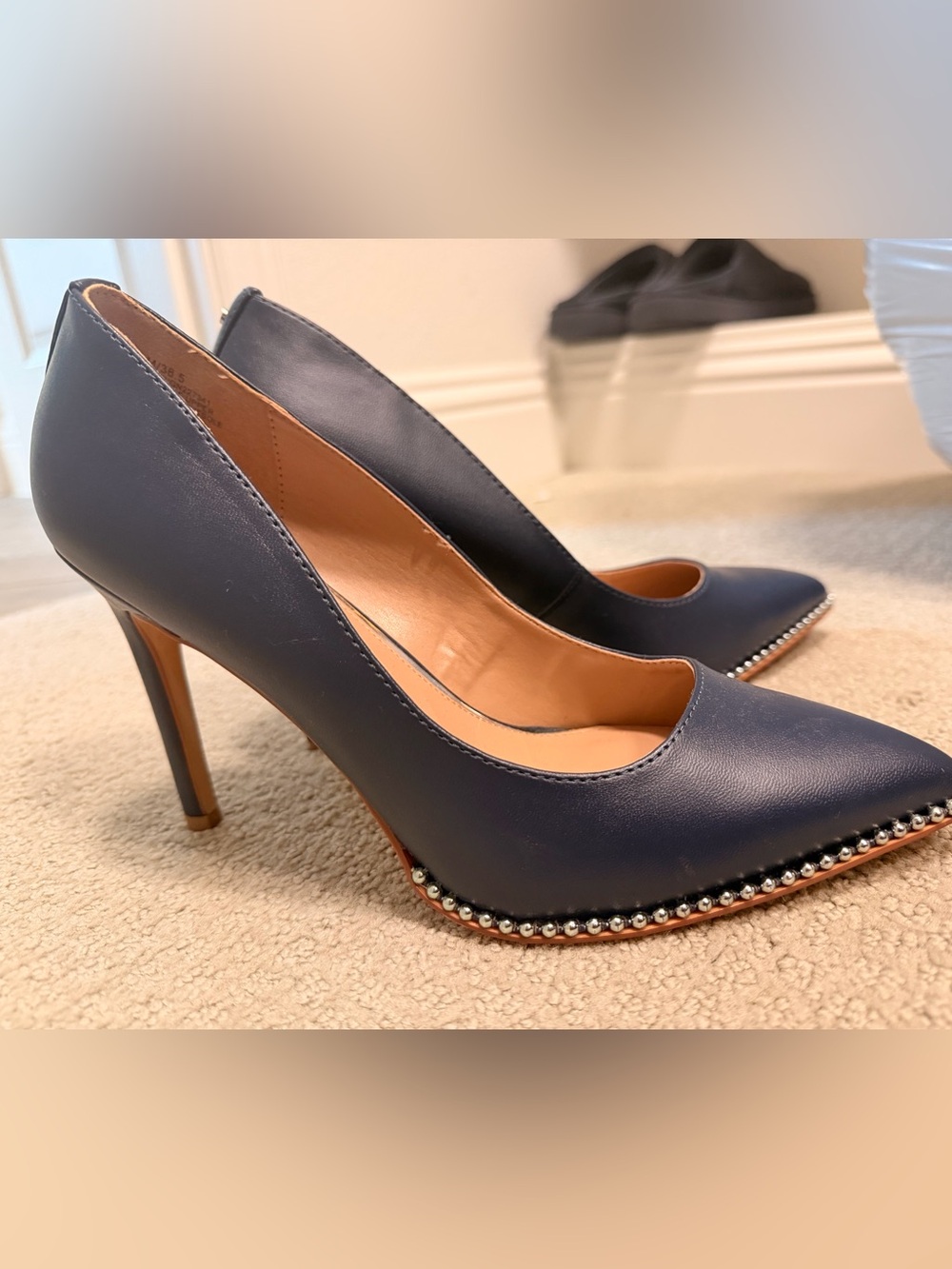 BCBGeneration Navy Studded Pointed-Toe Pumps — Size 8